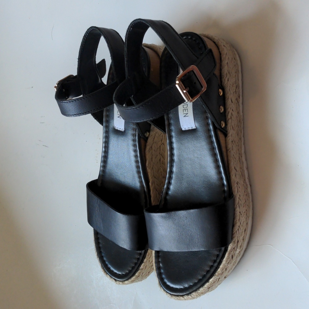 Steve Madden Chiara Black Leather Platform Chunky Sandals Size 7
